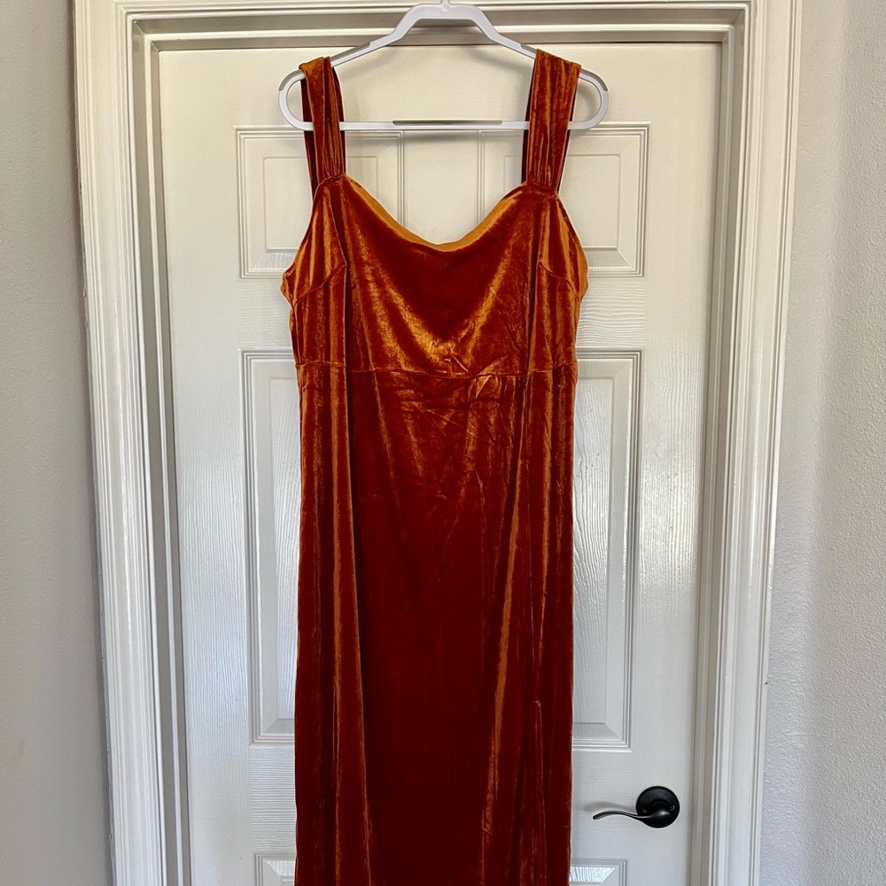 NEVER WORN Burnt Orange Velvet Long Dress